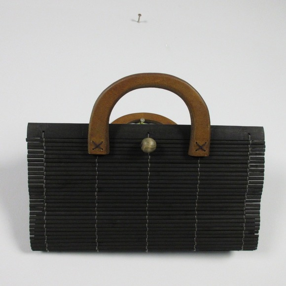 Protoplasmina Vintage Wood Slat Bamboo Handbag Beads Purse Boho y2k Hippie 244 - Picture 1 of 12
